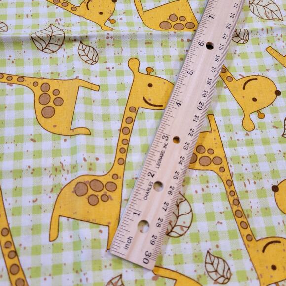 Cotton Fabric Yellow Giraffes Green Gingham 18"x44" JoAnn Baby Nursery - Picture 4 of 8